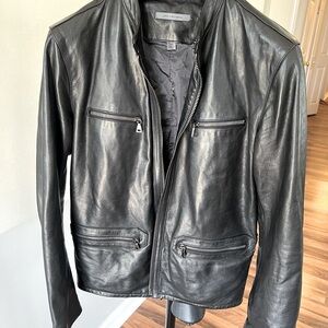 John Varvatos Black Leather Jacket size 46